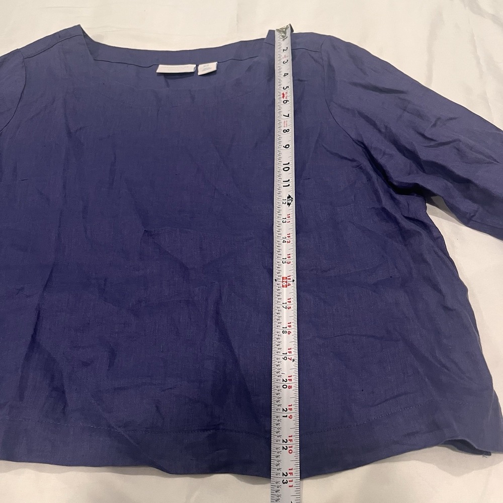 Martha Stewart Collection 100% Linen Blouse Size XL Blue 3/4 Sleeves Side Slits - Picture 3 of 6